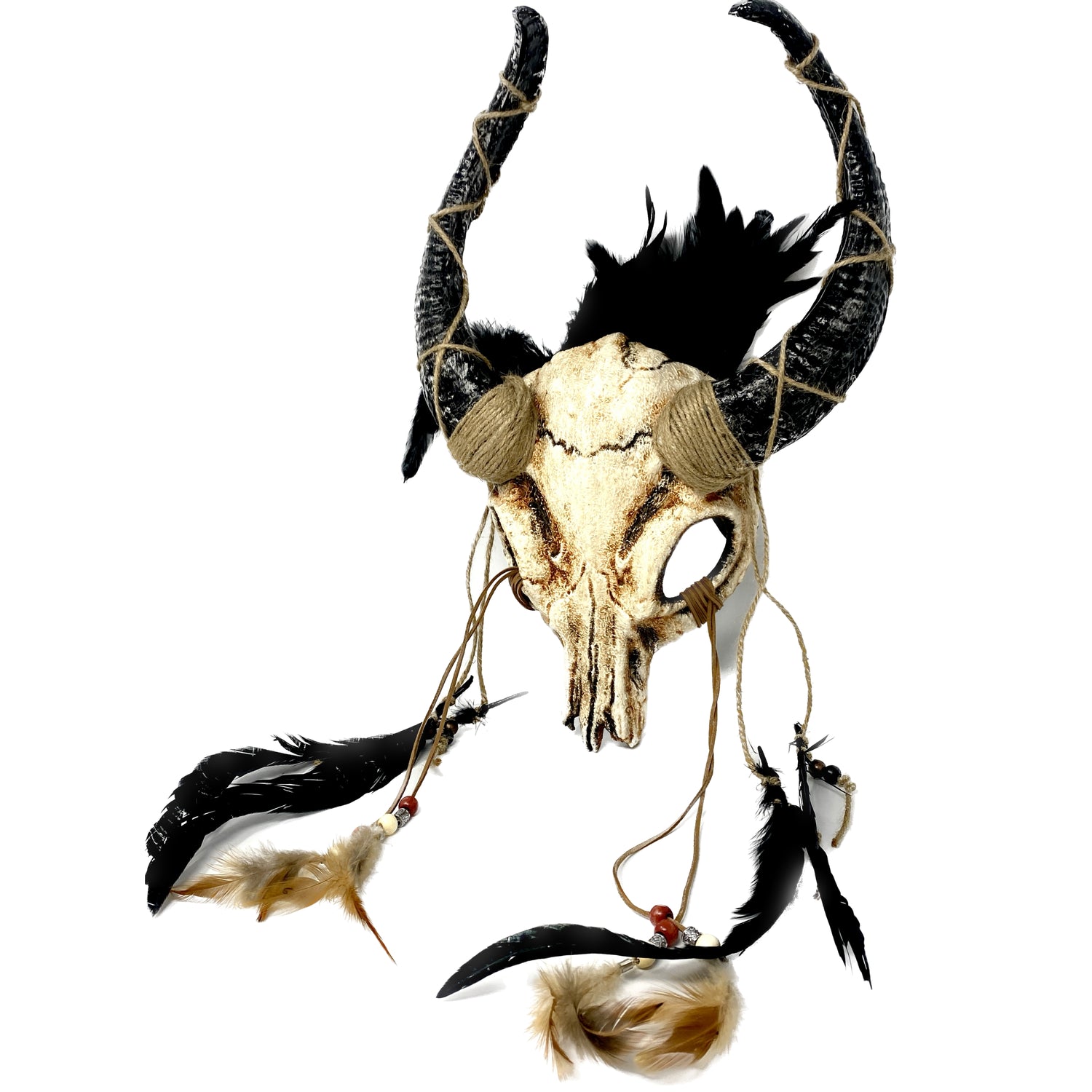 Beige Krampus Ram Goat Horns Devil Halloween Masquerade Party Mask