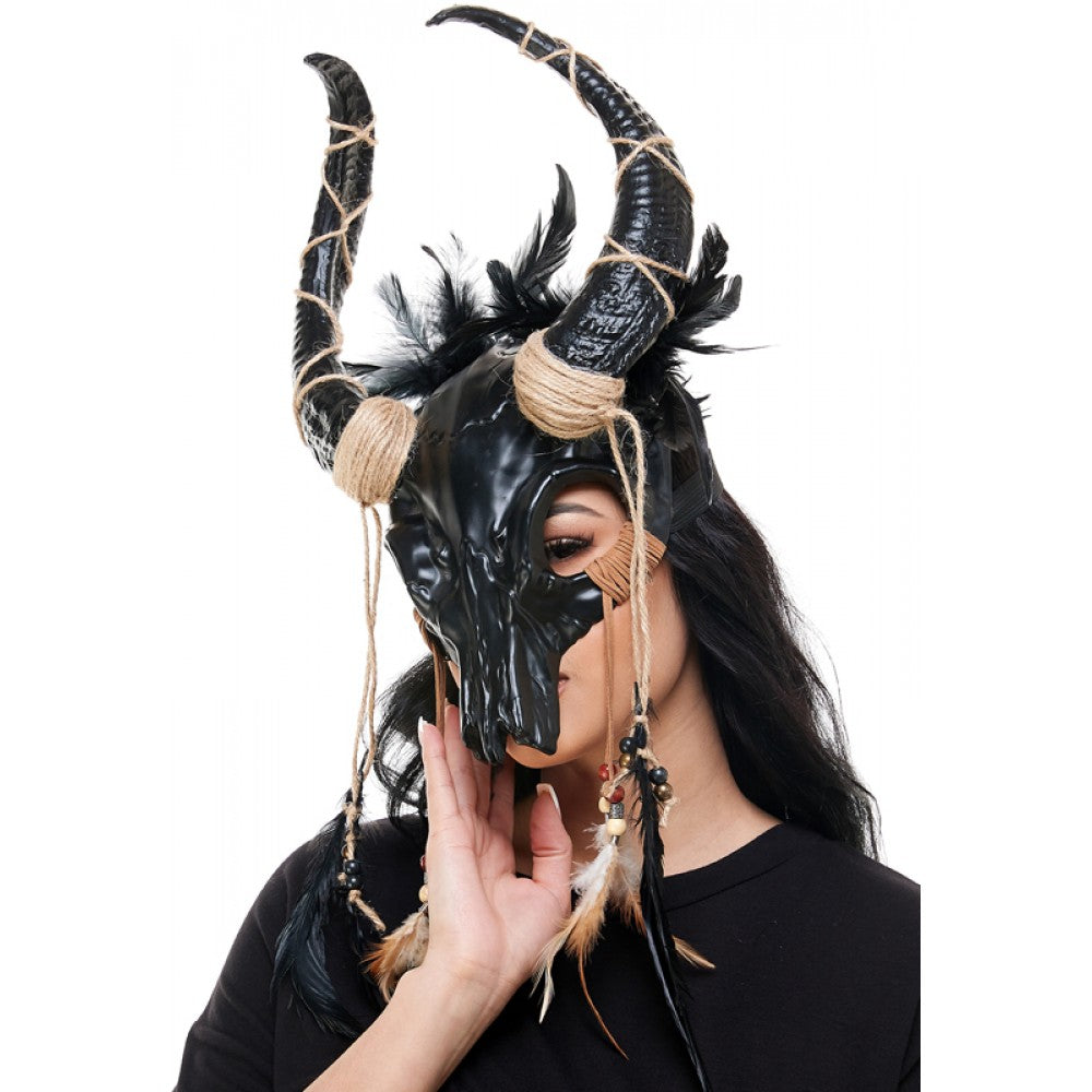 Krampus Ram Goat Demon with Horns Devil Halloween Masquerade Mask, Demonic Horned Devil Metallic Finish Mask