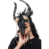 Black Krampus Ram Goat Demon with Horns Devil Halloween Masquerade Mask, Demonic Horned Devil Metallic Finish Mask