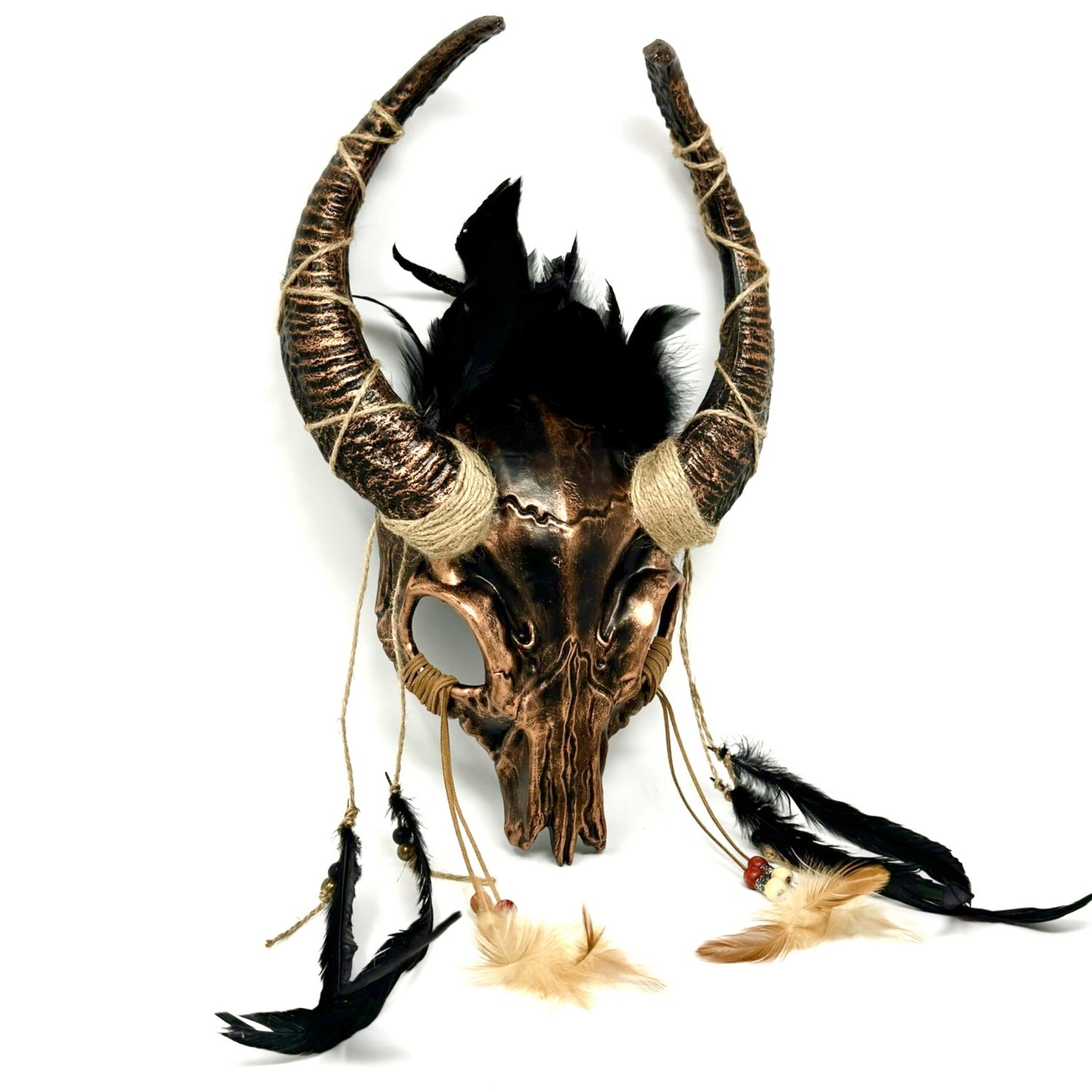 Bronze Krampus Ram Goat Horns Devil Halloween Masquerade Party Mask