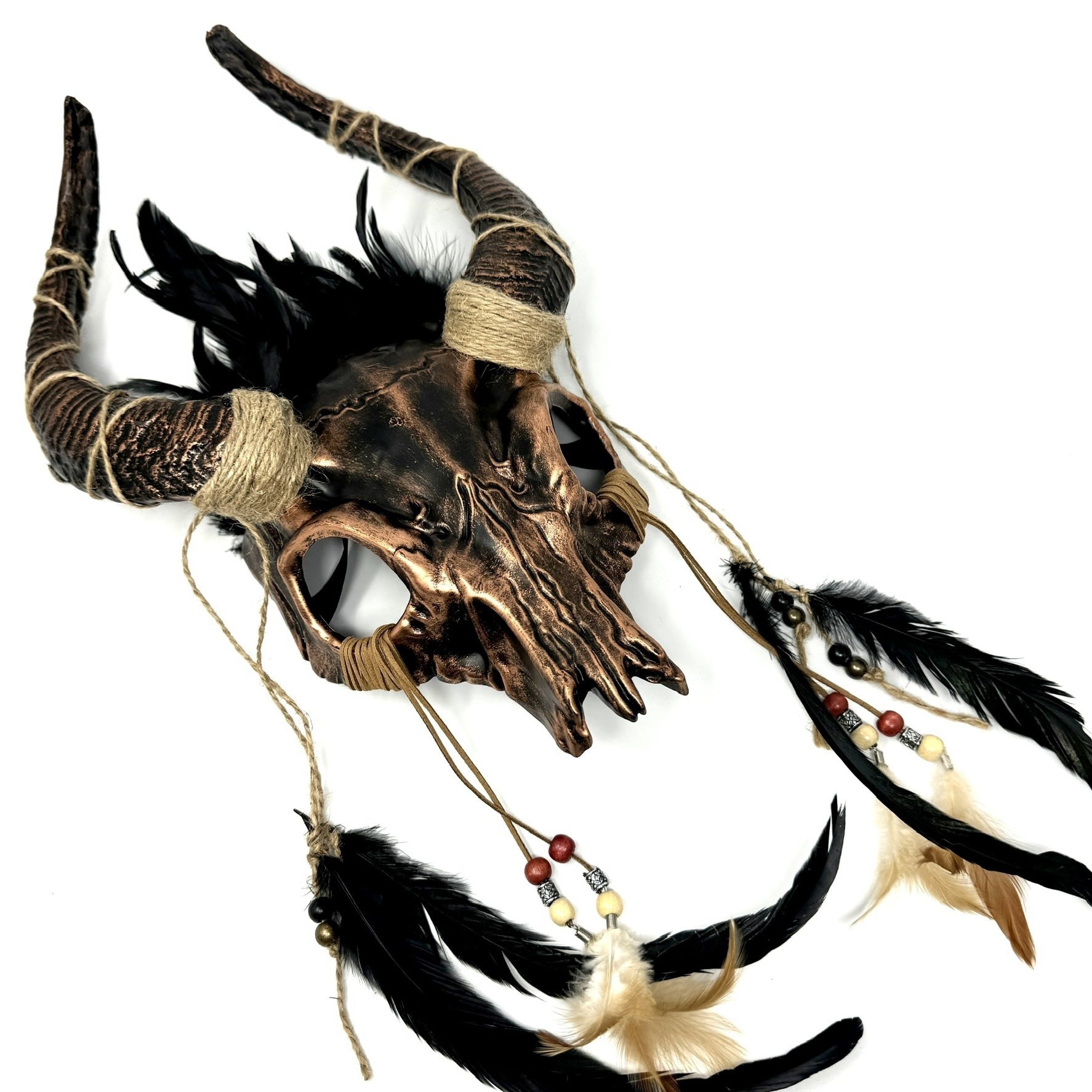 Bronze Krampus Ram Goat Horns Devil Halloween Masquerade Party Mask