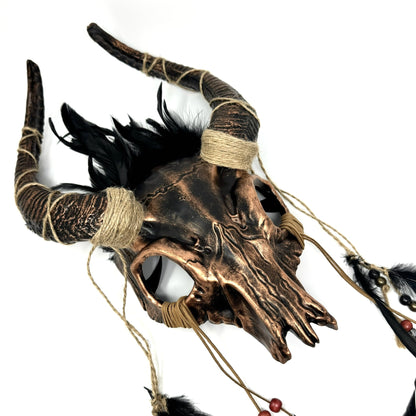 Bronze Krampus Ram Goat Horns Devil Halloween Masquerade Party Mask