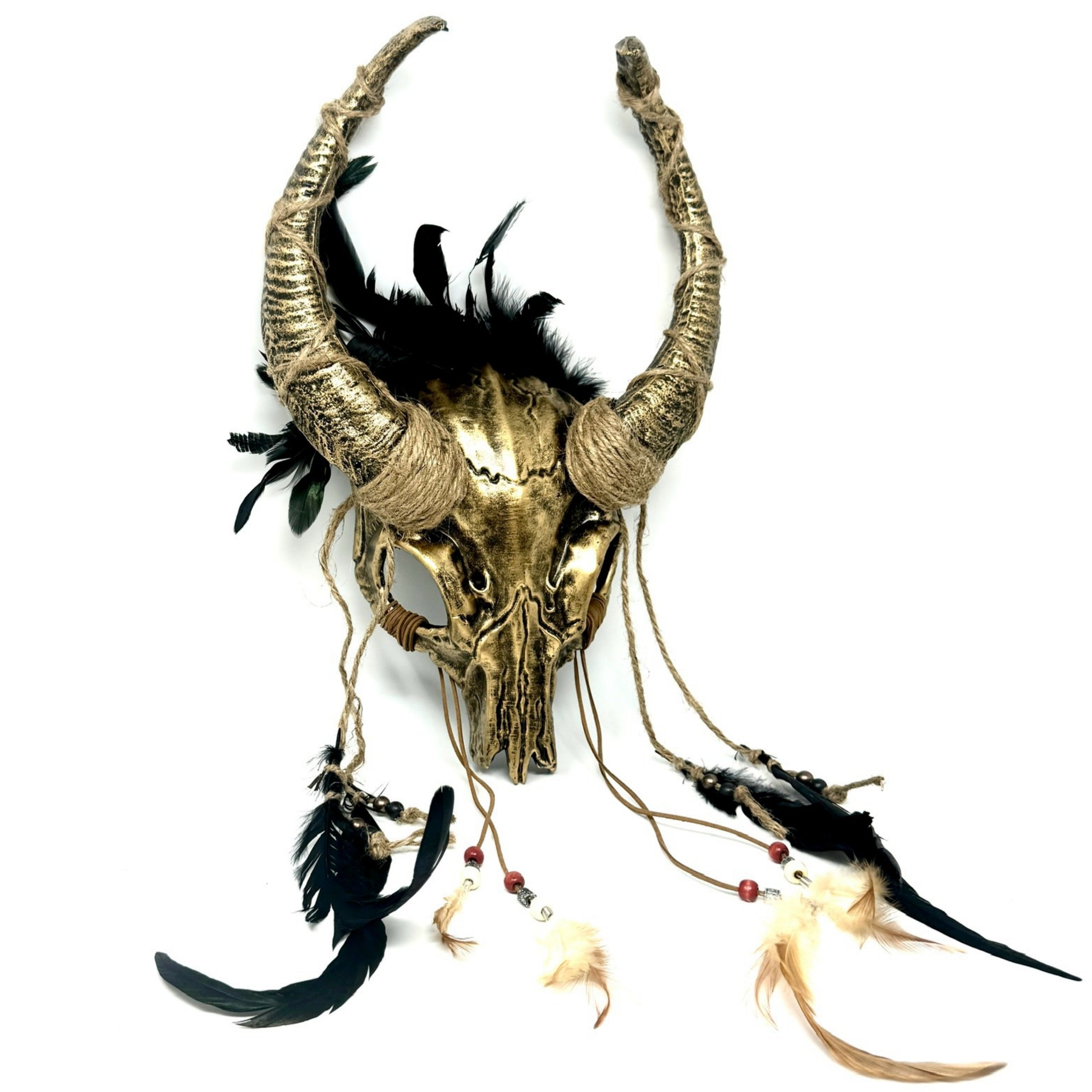 Gold Krampus Ram Goat Horns Devil Halloween Masquerade Party Mask