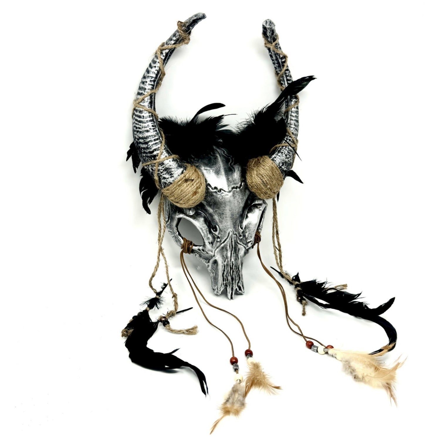 Silver Krampus Ram Goat Horns Devil Halloween Masquerade Party Mask