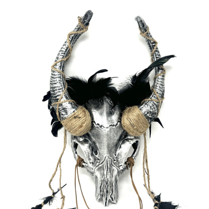 Silver Krampus Ram Goat Horns Devil Halloween Masquerade Party Mask