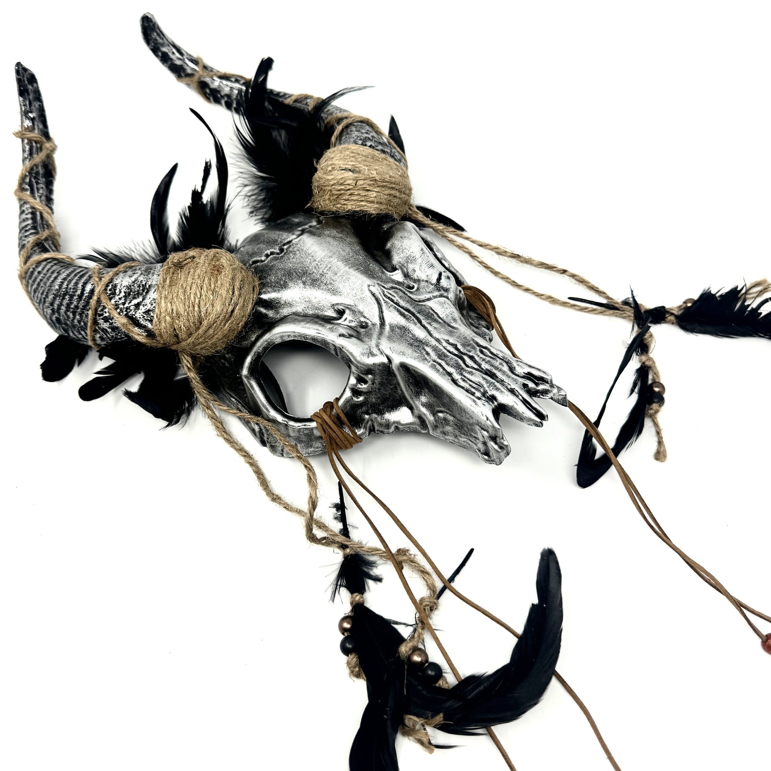 Silver Krampus Ram Goat Horns Devil Halloween Masquerade Party Mask