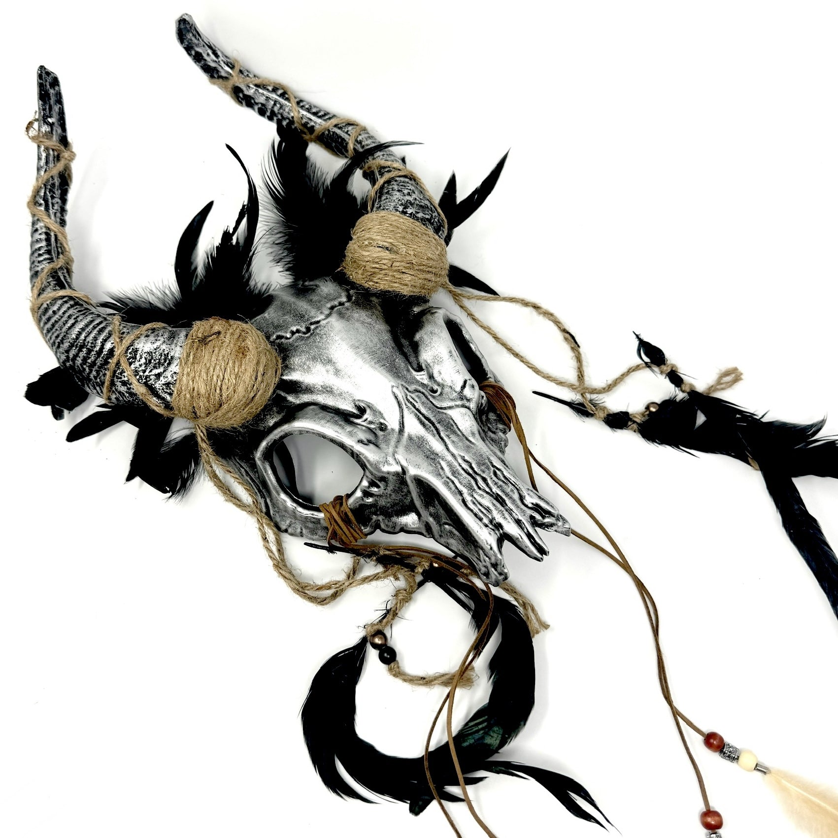 Silver Krampus Ram Goat Horns Devil Halloween Masquerade Party Mask