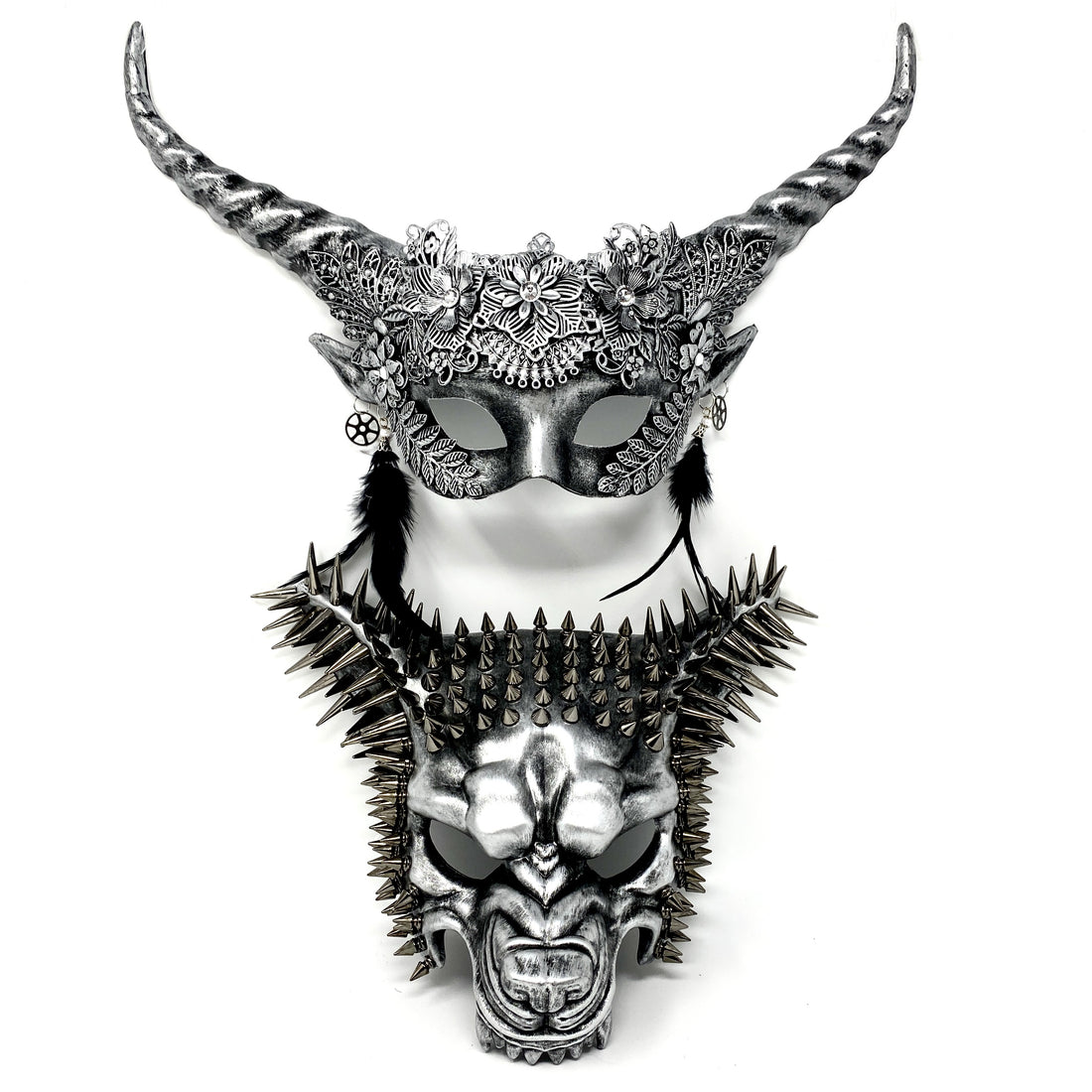 Steampunk Couples Masquerade Masks, Men Women Devil Demon Goat Horn Costume Halloween Party Mask