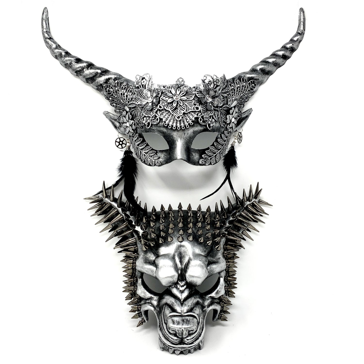 Steampunk Couples Masquerade Masks, Men Women Devil Demon Goat Horn Costume Halloween Party Mask