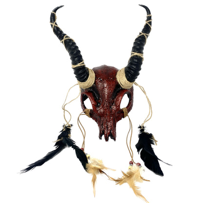 Red Krampus Ram Goat Horns Devil Halloween Masquerade Party Mask