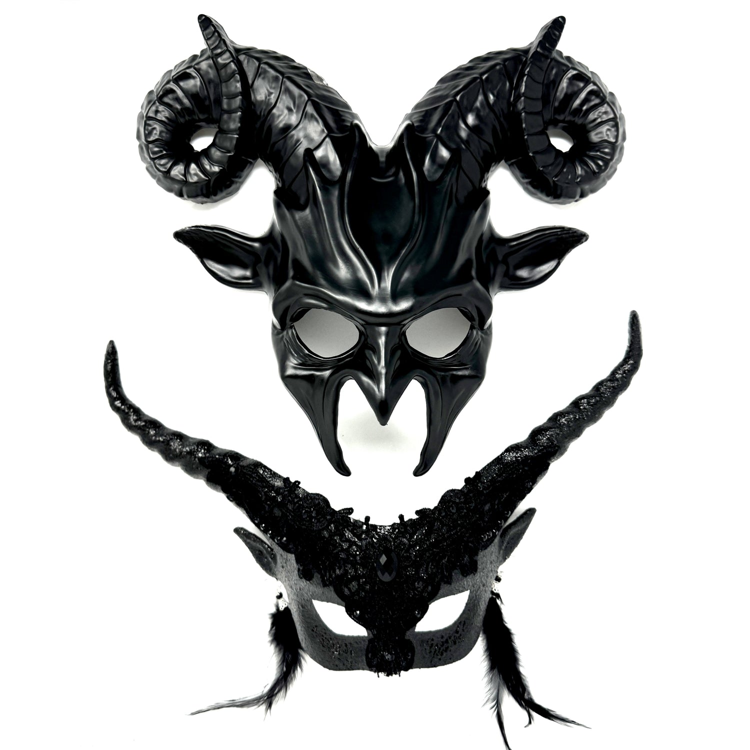 Black Devil Demon Goat Horn Couple Masquerade Party Masks For Halloween