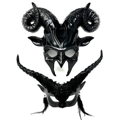 Black Devil Demon Goat Horn Couple Masquerade Party Masks For Halloween