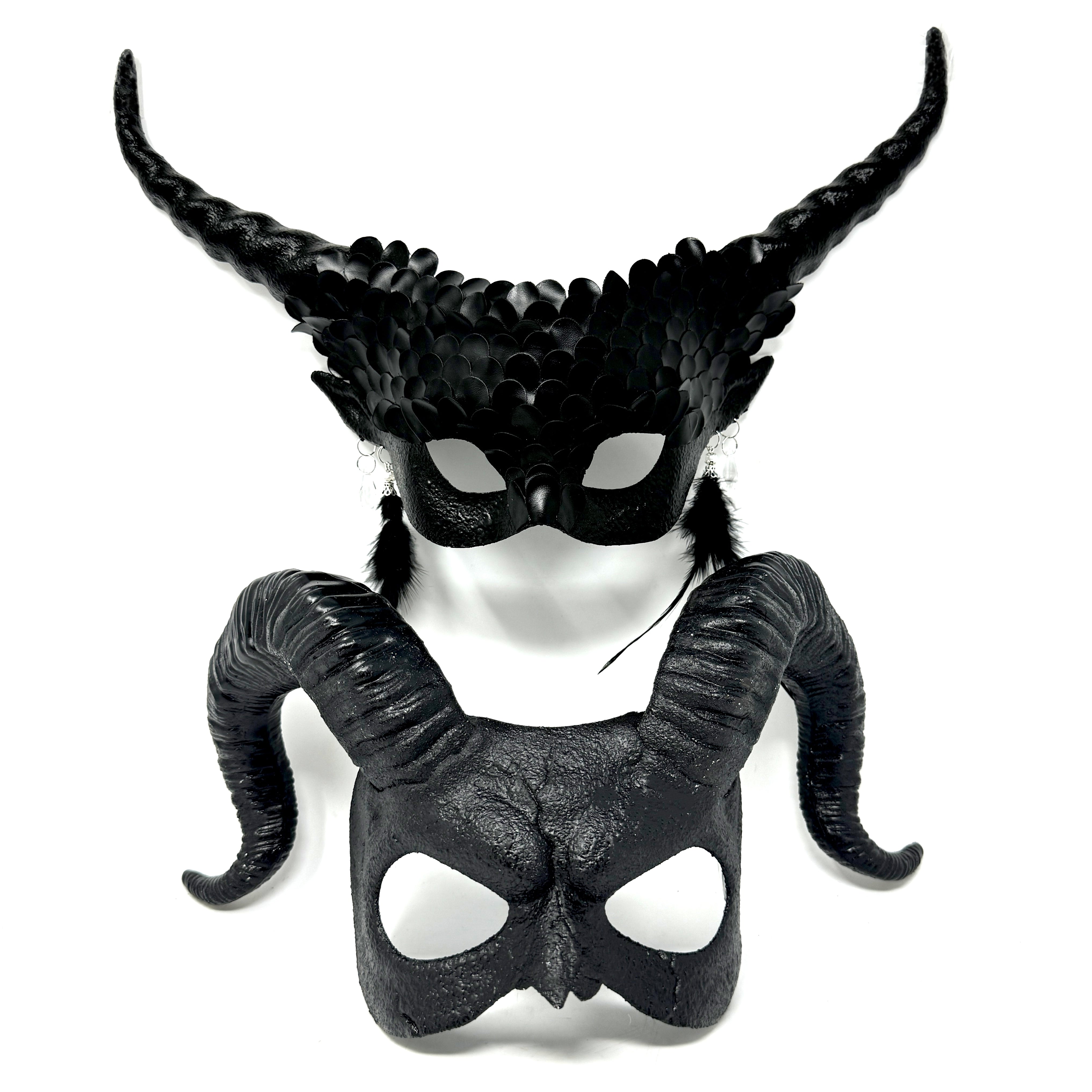 Couples Masquerade Masks, Men Women Devil Demon Goat Horn Costume Part ...