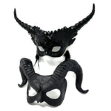 Couples Masquerade Masks, Men Women Devil Demon Goat Horn Costume Mask For Halloween Cosplay Party