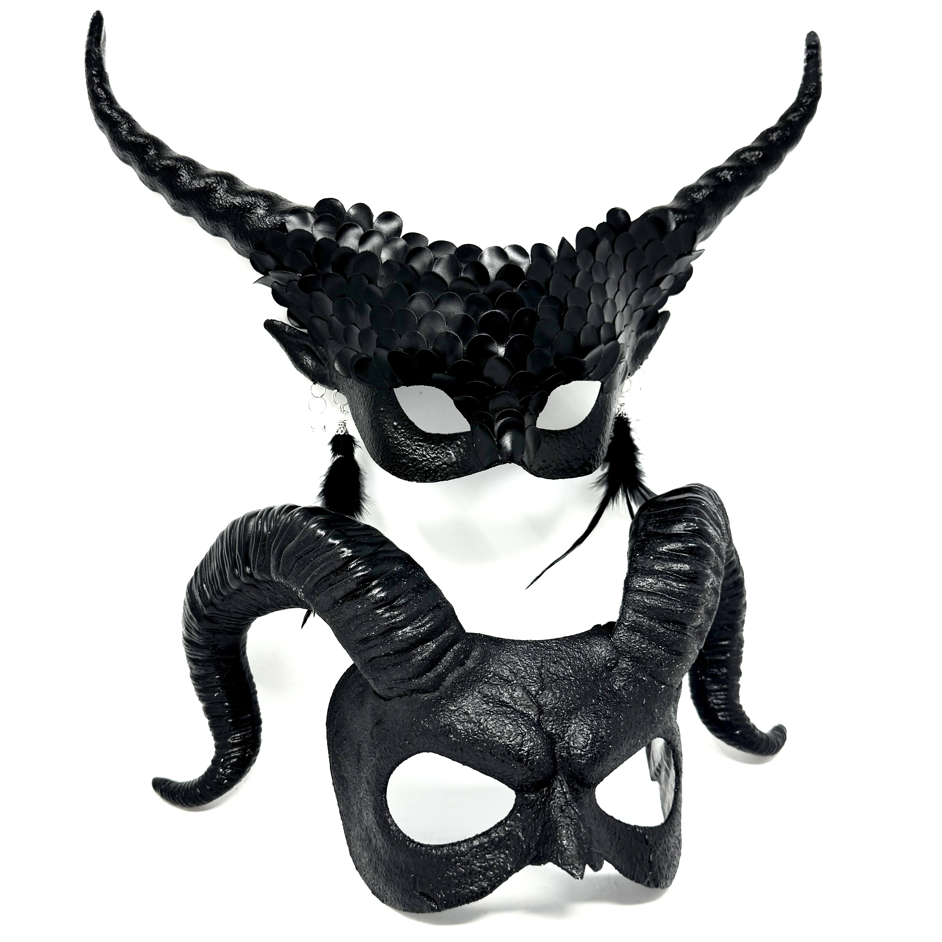 Couples Masquerade Masks, Men Women Devil Demon Goat Horn Costume Mask For Halloween Cosplay Party