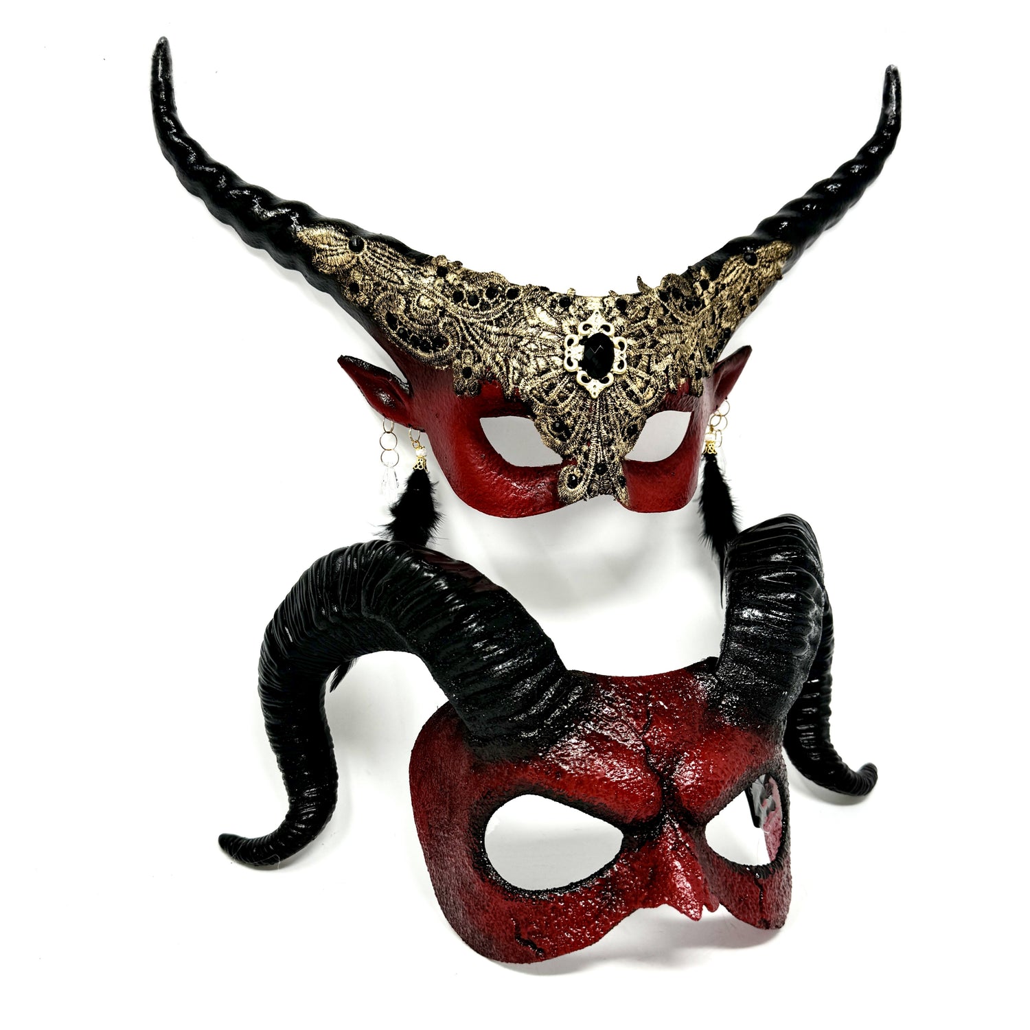 Couples Masquerade Masks, Men Women Devil Demon Goat Horn Costume Mask For Halloween Cosplay Party