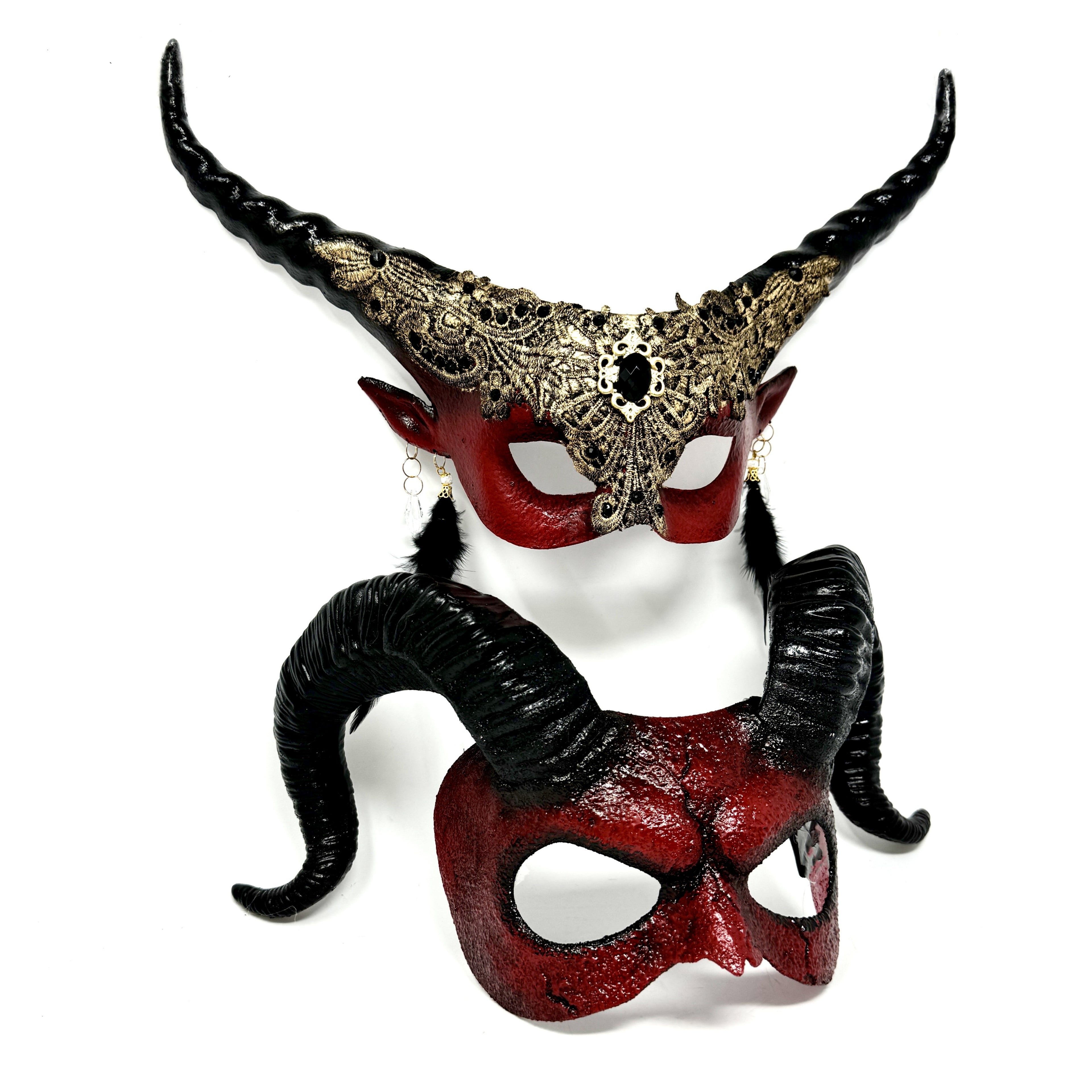 Couples Masquerade Masks, Men Women Devil Demon Goat Horn Costume Mask For Halloween Cosplay Party