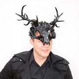 Black Krampus Ram Goat Demon with Horns Devil Halloween Masquerade Mask, Demonic Horned Devil Metallic Finish Mask