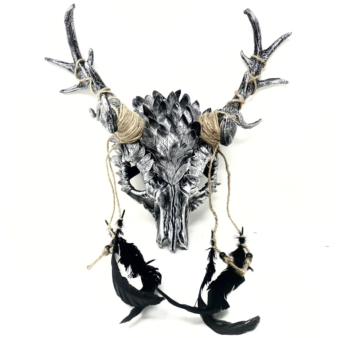 Silver Krampus Ram Goat Demon with Horns Devil Halloween Masquerade Mask, Demonic Metallic Finish Mask