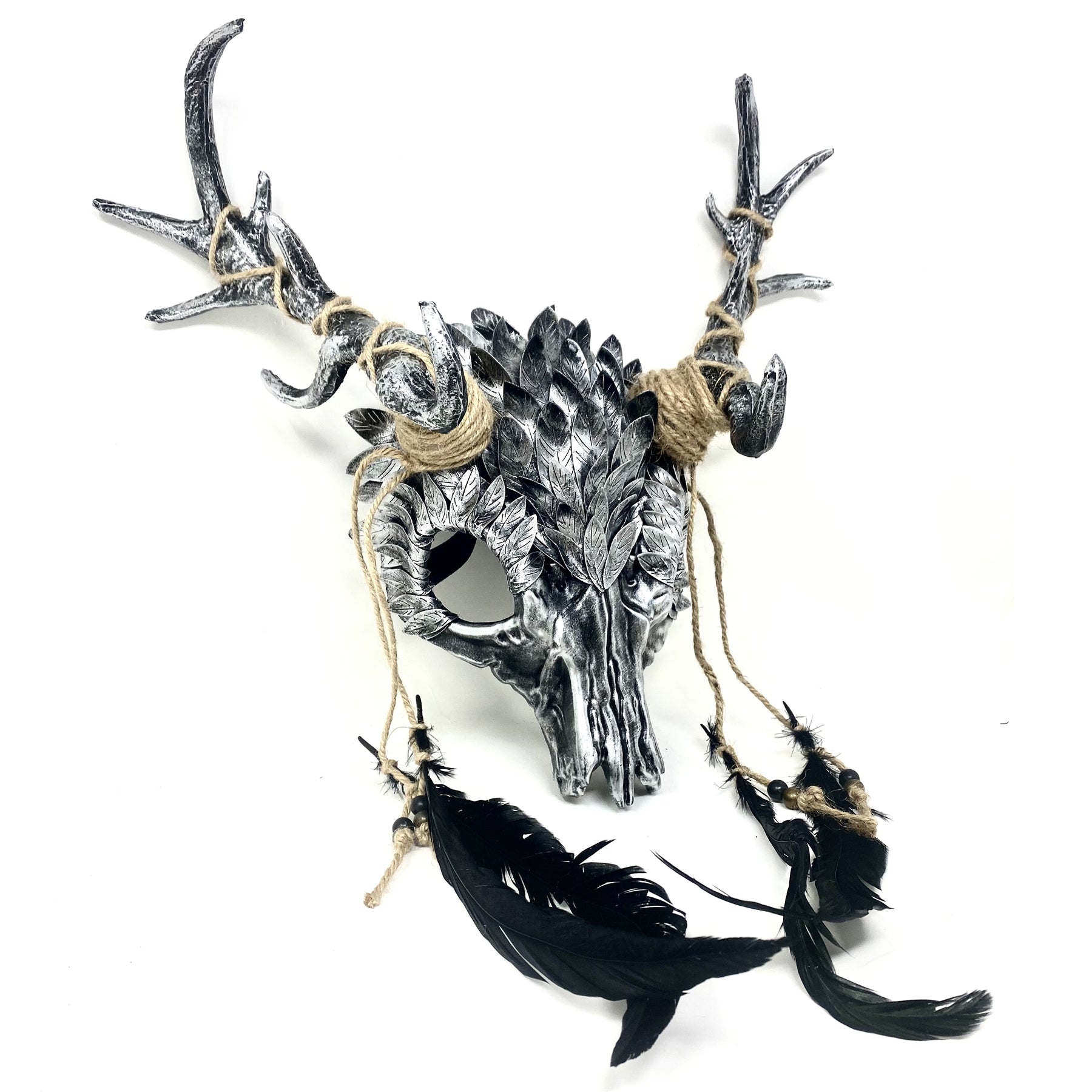 Silver Krampus Ram Goat Demon with Horns Devil Halloween Masquerade Mask, Demonic Metallic Finish Mask