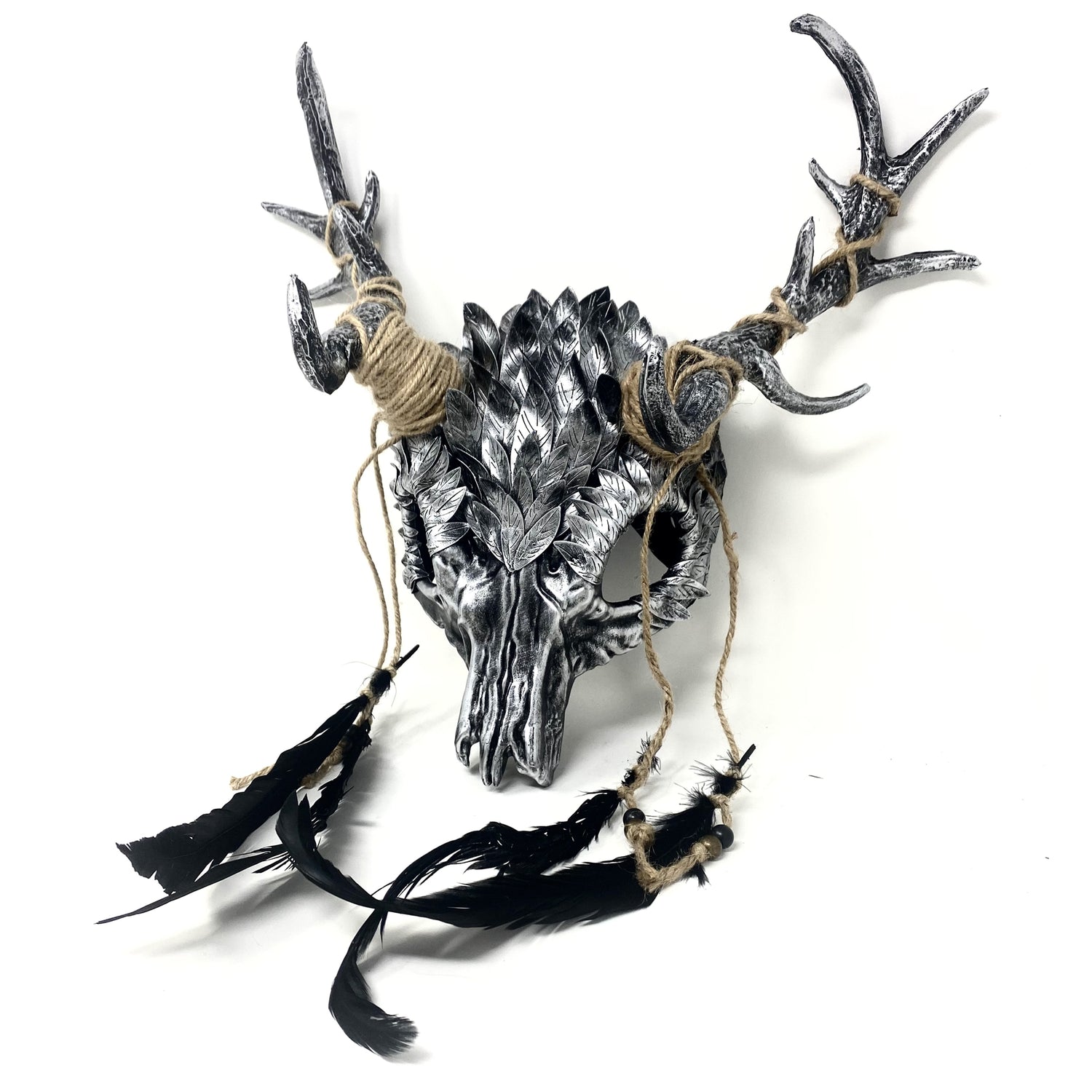 Silver Krampus Ram Goat Demon with Horns Devil Halloween Masquerade Mask, Demonic Metallic Finish Mask