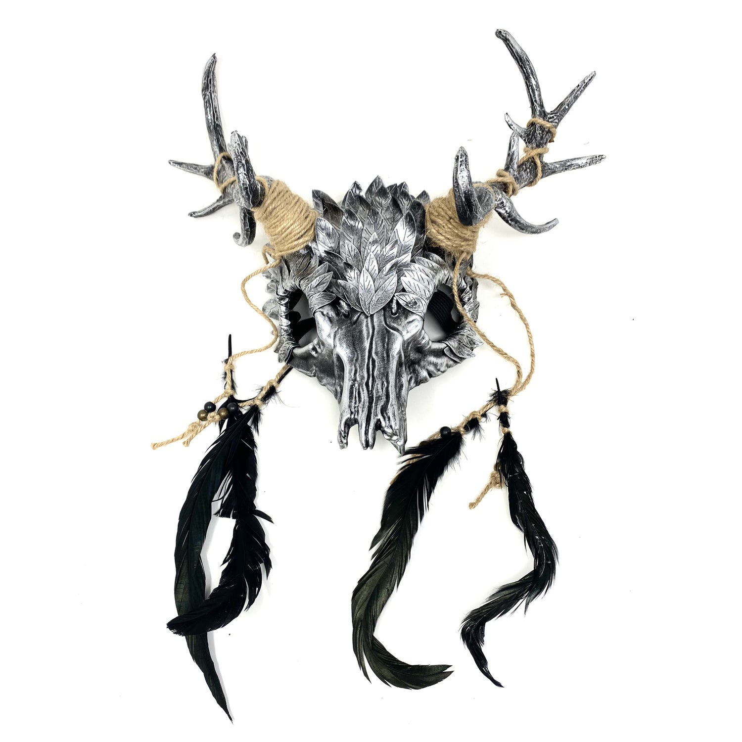 Silver Krampus Ram Goat Demon with Horns Devil Halloween Masquerade Mask, Demonic Metallic Finish Mask