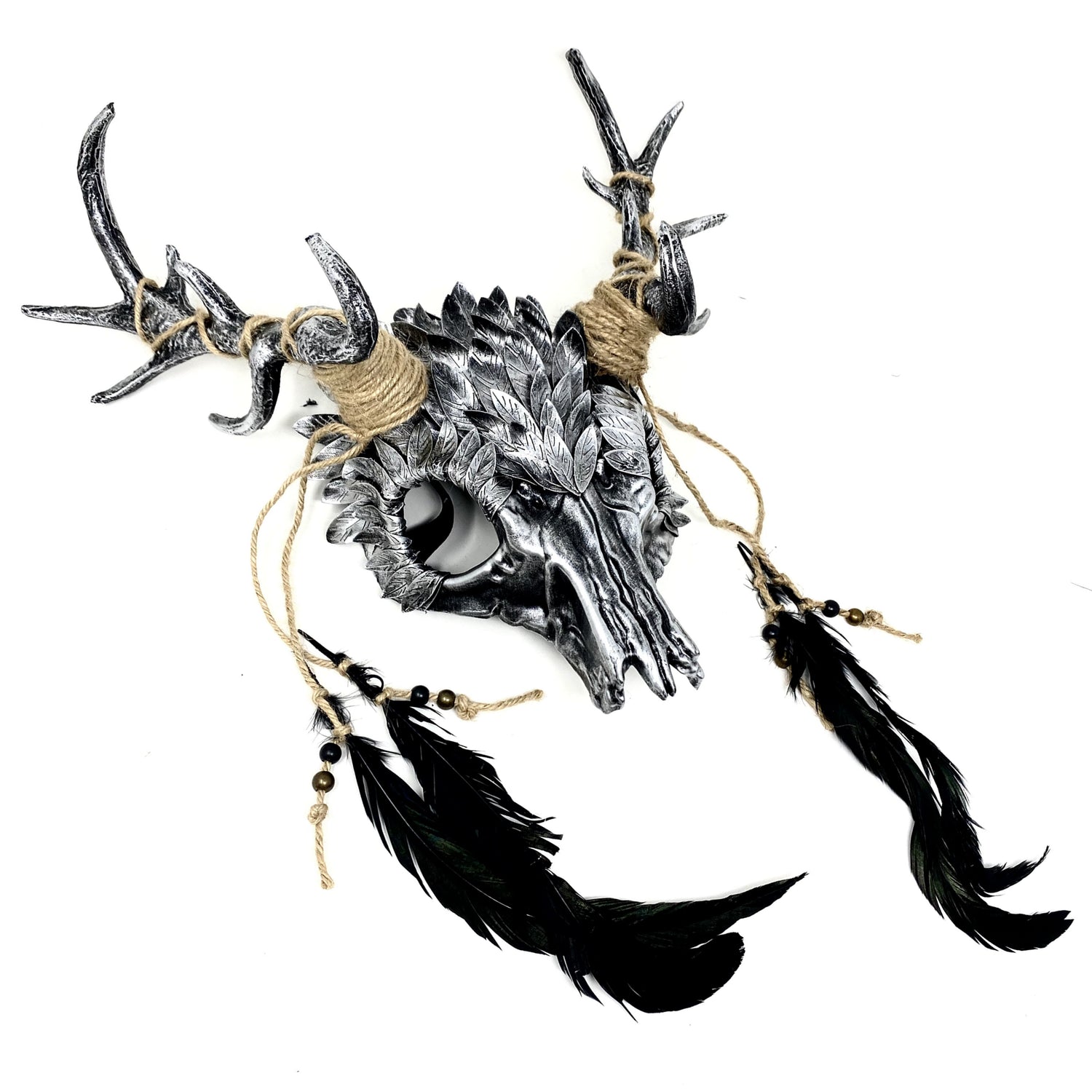 Silver Krampus Ram Goat Demon with Horns Devil Halloween Masquerade Mask, Demonic Metallic Finish Mask