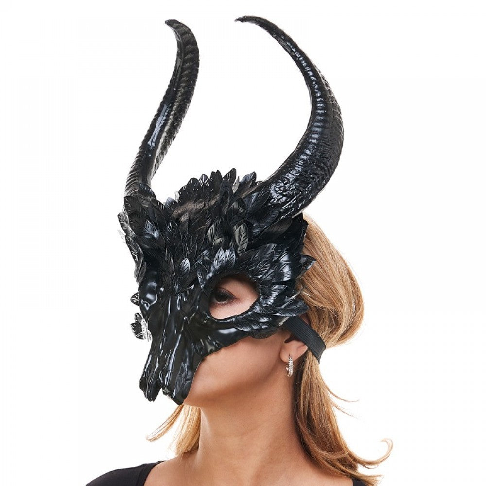 Krampus Ram Goat Demon with Horns Devil Halloween Masquerade Mask, Demonic Horned Devil Metallic Finish Mask