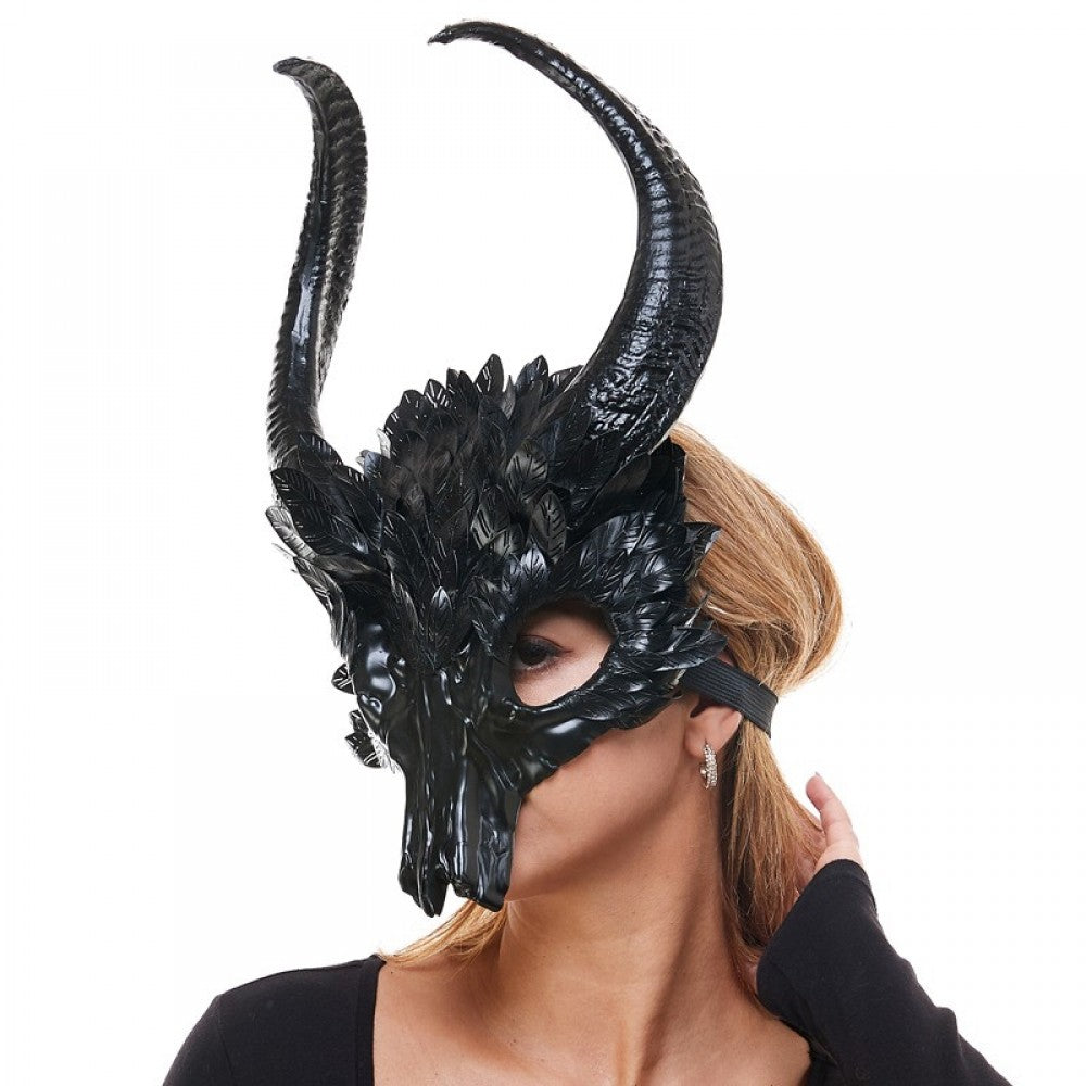 Krampus Ram Goat Demon with Horns Devil Halloween Masquerade Mask, Demonic Horned Devil Metallic Finish Mask