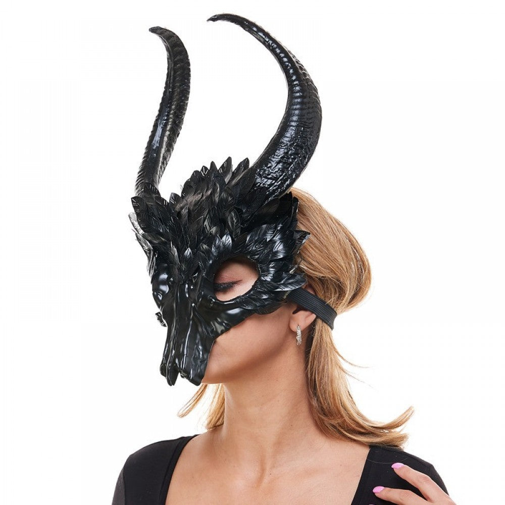 Krampus Ram Goat Demon with Horns Devil Halloween Masquerade Mask, Demonic Horned Devil Metallic Finish Mask