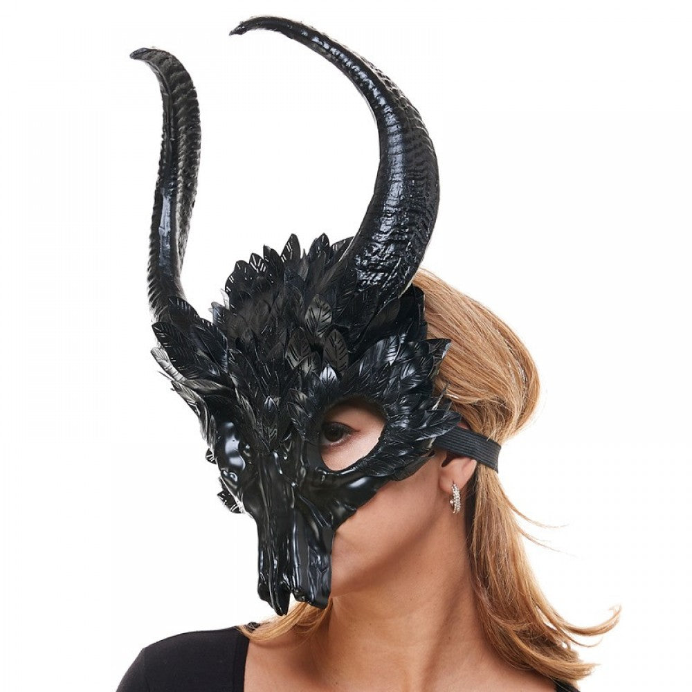 Krampus Ram Goat Demon with Horns Devil Halloween Masquerade Mask, Demonic Horned Devil Metallic Finish Mask