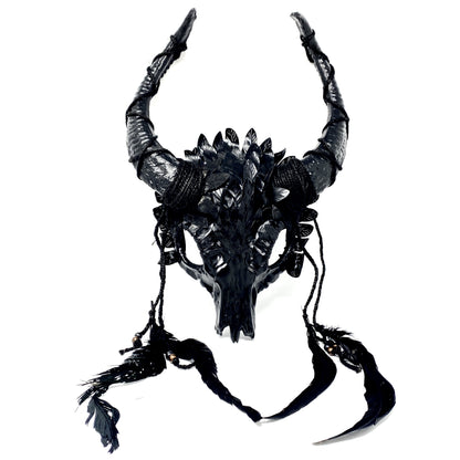 Silver Krampus Ram Goat Demon with Horns Devil Halloween Masquerade Mask, Demonic Metallic Finish Mask