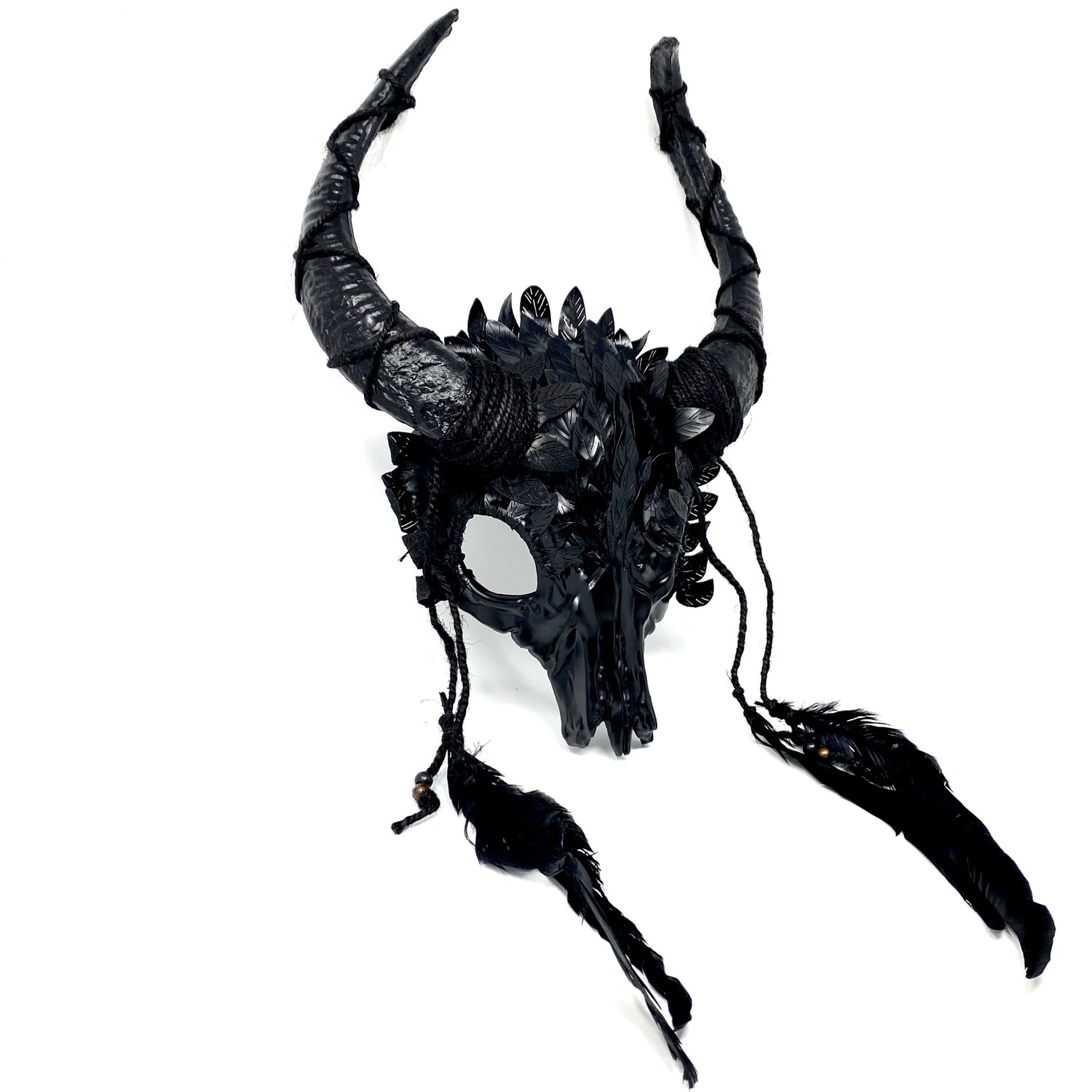 Krampus Ram Goat Demon with Horns Devil Halloween Masquerade Mask, Demonic Horned Devil Metallic Finish Mask