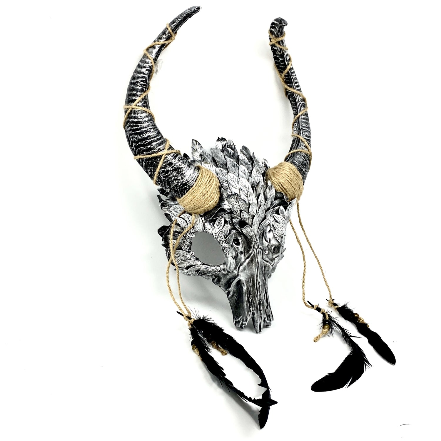Silver Krampus Ram Goat Horns Devil Halloween Masquerade Party Mask