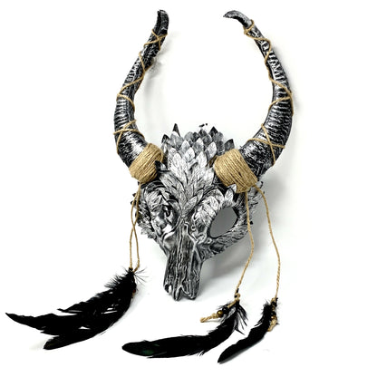 Silver Krampus Ram Goat Horns Devil Halloween Masquerade Party Mask