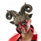 Red Krampus Ram Demon with Horns Devil Halloween Mask, Demonic Horned Devil Metallic Finish Half Face Mask