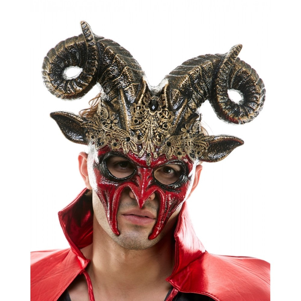 Red Krampus Ram Horn Goat Masquerade Devil Party Mask Demon Costume For Halloween