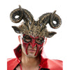 Red Krampus Ram Demon with Horns Devil Halloween Mask, Demonic Horned Devil Metallic Finish Half Face Mask