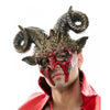 Red Krampus Ram Demon with Horns Devil Halloween Mask, Demonic Horned Devil Metallic Finish Half Face Mask