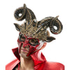 Red Krampus Ram Demon with Horns Devil Halloween Mask, Demonic Horned Devil Metallic Finish Half Face Mask