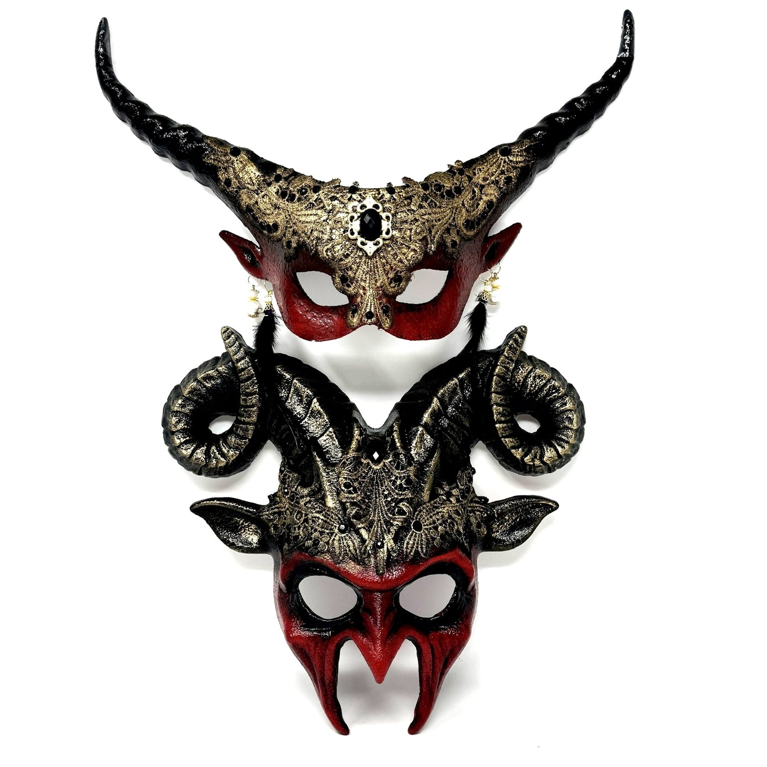 Couples Masquerade Masks, Men Women Devil Demon Goat Horn Costume Mask For Halloween Cosplay Party