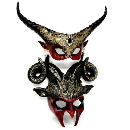 Couples Masquerade Masks, Men Women Devil Demon Goat Horn Costume Mask For Halloween Cosplay Party