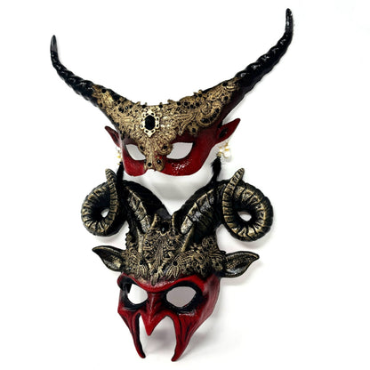 Couples Masquerade Masks, Men Women Devil Demon Goat Horn Costume Mask For Halloween Cosplay Party