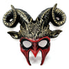 Red Krampus Ram Demon with Horns Devil Halloween Mask, Demonic Horned Devil Metallic Finish Half Face Mask