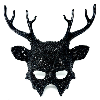 Fully Rhinestone Krampus Ram Goat Demon Mask with Horns Devil Halloween Masquerade Party Masks