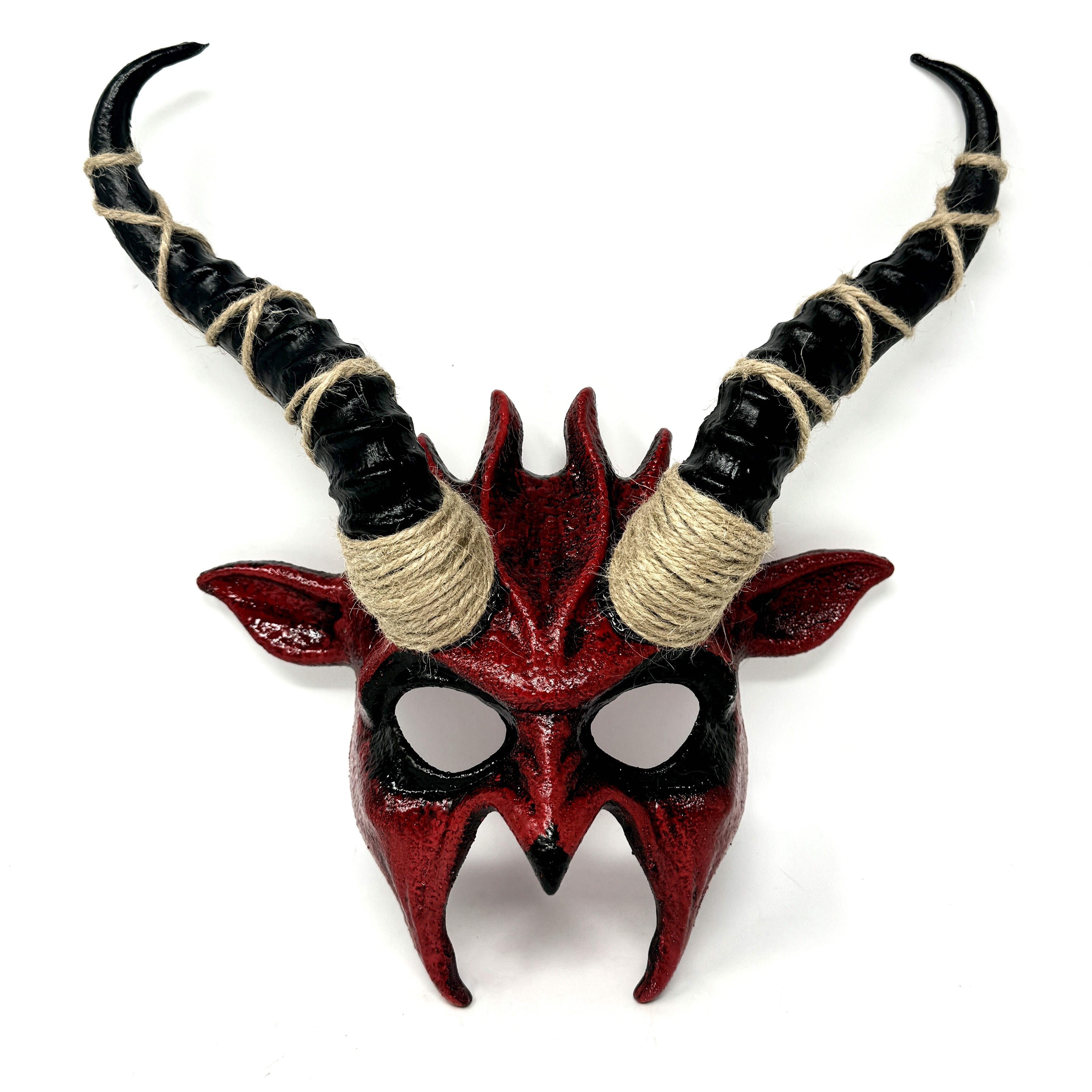 Krampus Ram Goat Demon with Horns Devil Halloween Masquerade Mask, Demonic Metallic Finish Mask