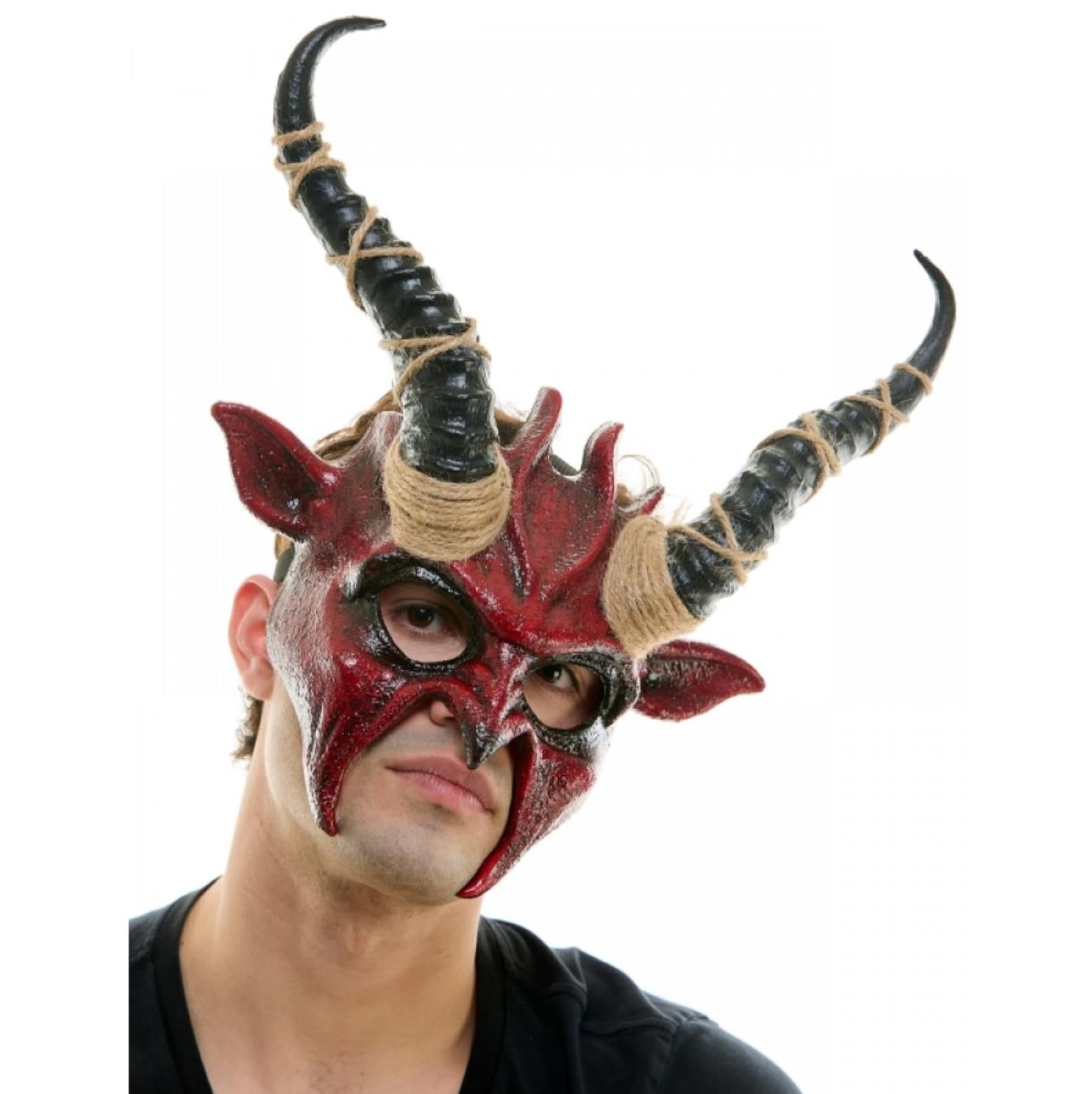 Krampus Ram Goat Demon with Horns Devil Halloween Masquerade Mask, Demonic Metallic Finish Mask