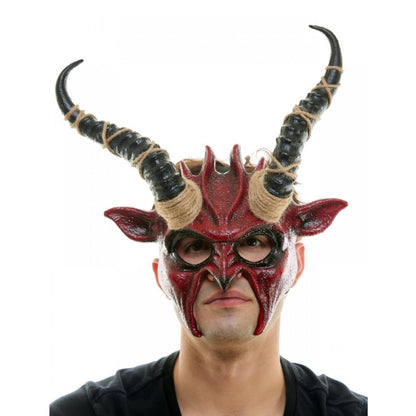 Krampus Ram Goat Demon with Horns Devil Halloween Masquerade Mask, Demonic Metallic Finish Mask