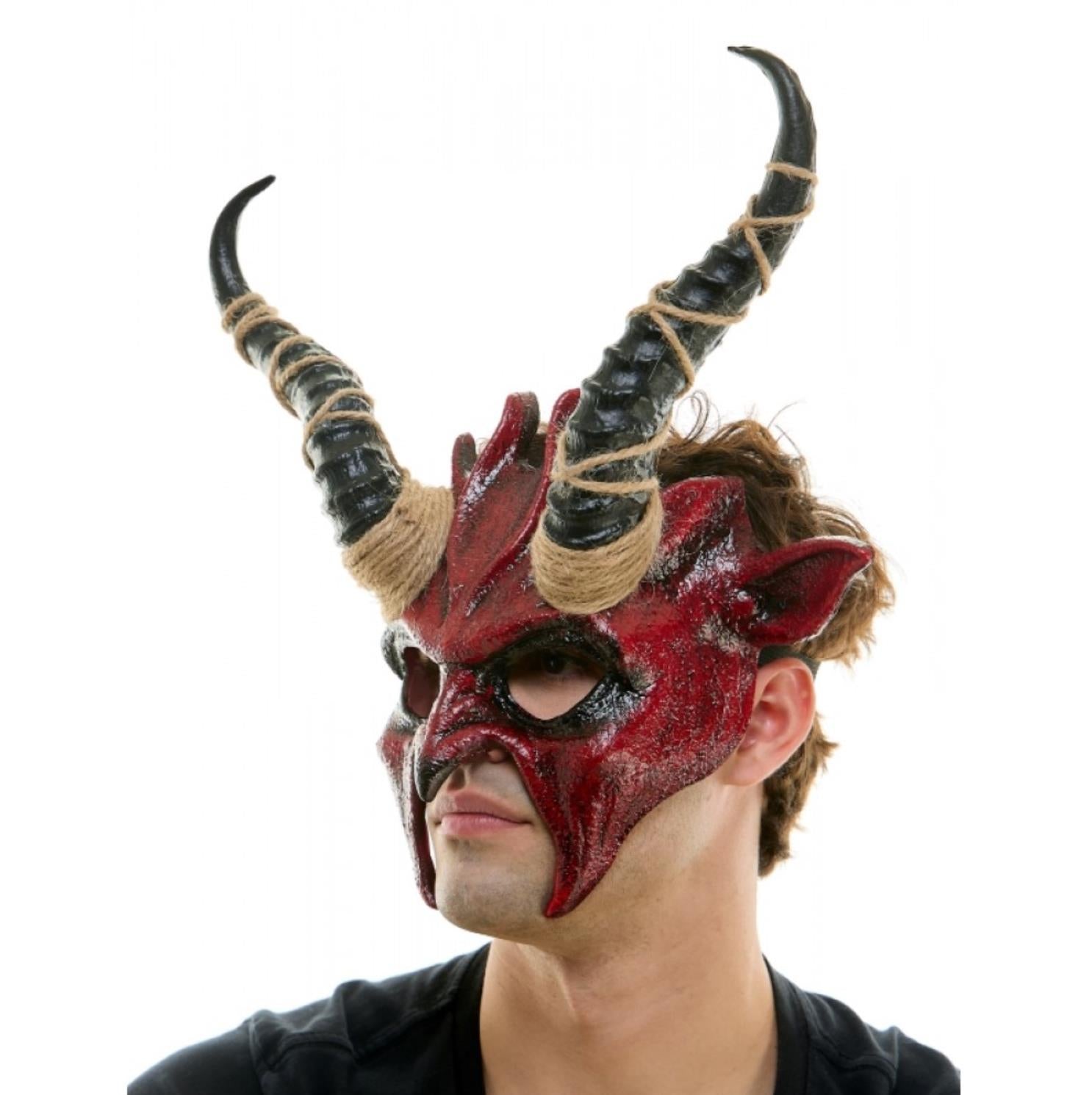 Krampus Ram Goat Demon with Horns Devil Halloween Masquerade Mask, Demonic Metallic Finish Mask