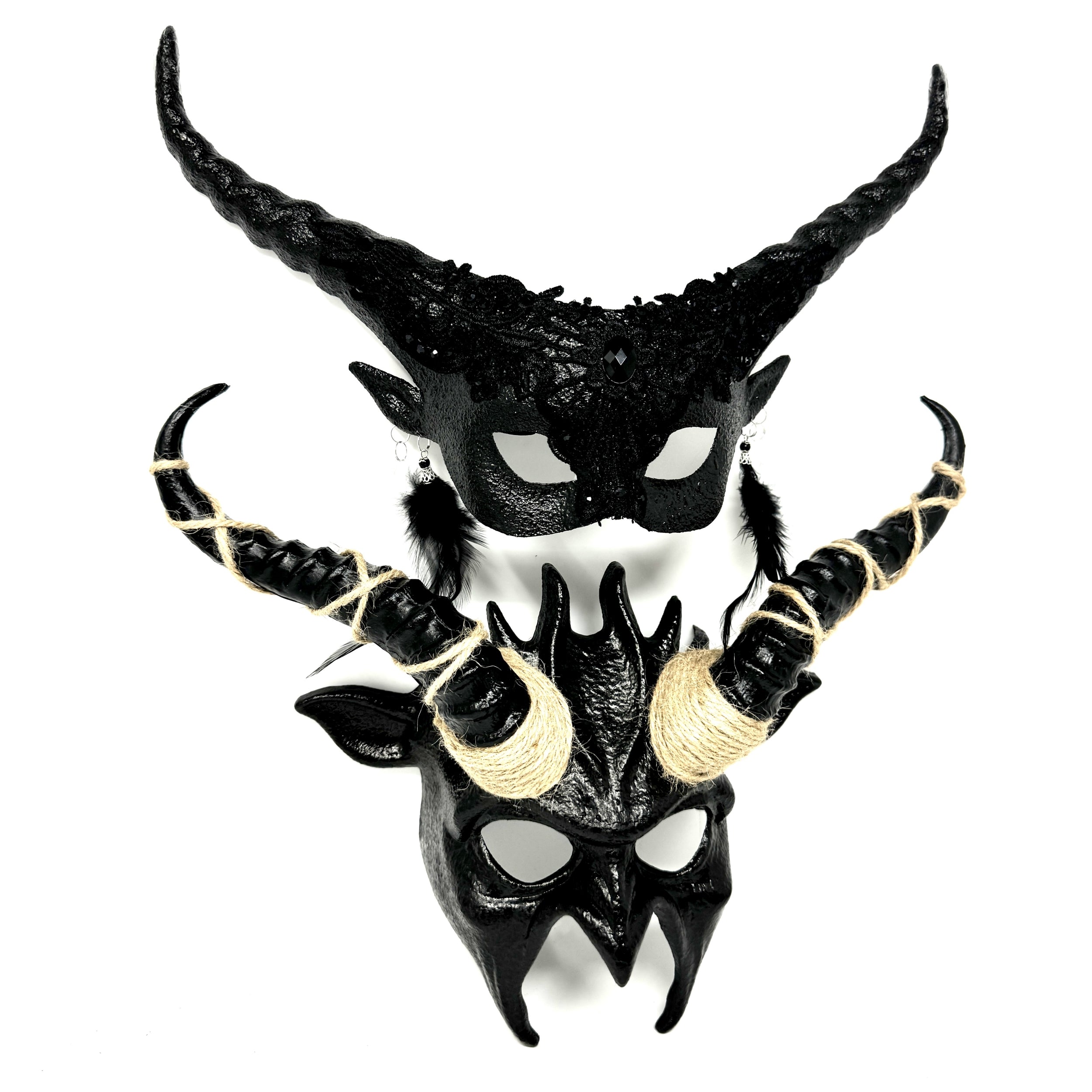 Couples Masquerade Masks, Men Women Devil Demon Goat Horn Costume Mask For Halloween Cosplay Party